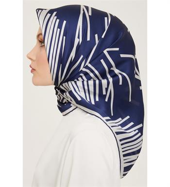 Armine İpek Eşarp 2024 Yaz - 9165-80 Lacivert Gri Twill