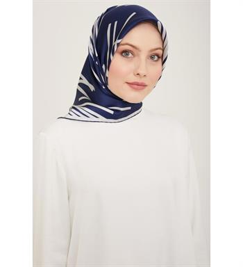 Armine İpek Eşarp 2024 Yaz - 9165-80 Lacivert Gri Twill