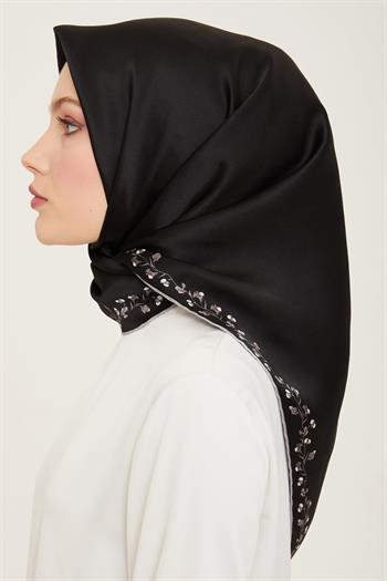 Armine İpek Eşarp 2024 Yaz - 9168-36 Siyah Gri Twill