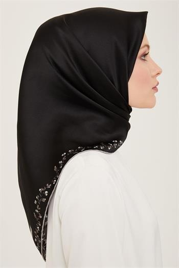Armine İpek Eşarp 2024 Yaz - 9168-36 Siyah Gri Twill