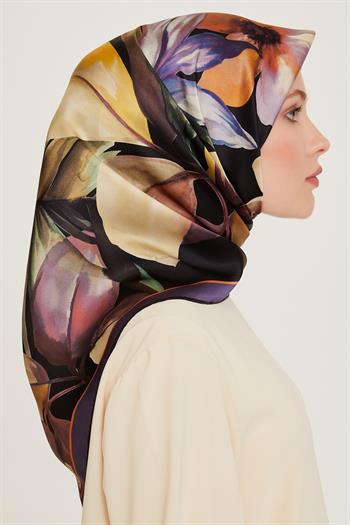 Armine İpek Eşarp 2025 Kış - 9205-02 Siyah Mor Twill