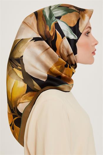 Armine İpek Eşarp 2025 Kış - 9205-56 Siyah Yeşil Twill