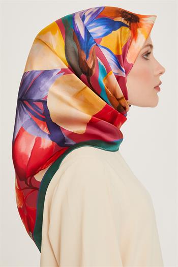 Armine İpek Eşarp 2025 Kış - 9205-57 Yeşil Bordo Twill