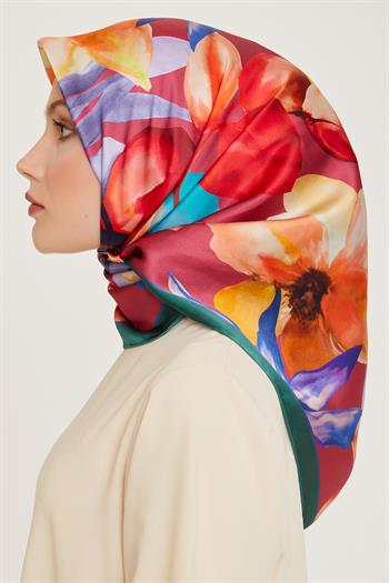 Armine İpek Eşarp 2025 Kış - 9205-57 Yeşil Bordo Twill