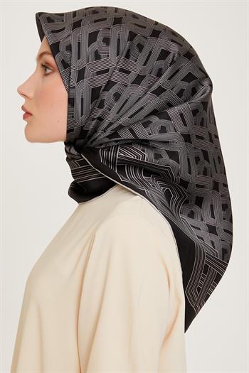 Armine İpek Eşarp 2025 Kış - 9213-03 Siyah Gri Twill