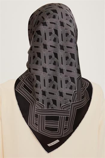 Armine İpek Eşarp 2025 Kış - 9213-03 Siyah Gri Twill