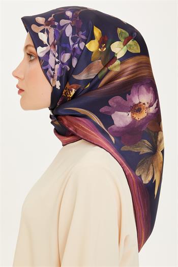Armine İpek Eşarp 2025 Kış - 9215-02 Lacivert Mor Twill