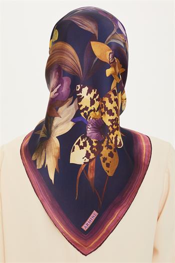 Armine İpek Eşarp 2025 Kış - 9215-02 Lacivert Mor Twill