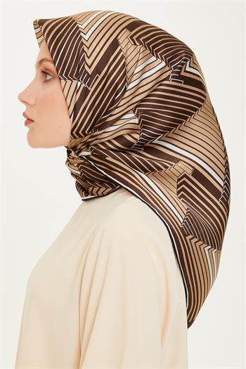Armine İpek Eşarp 2025 Kış - 9218-35  Koyu Kahve Twill