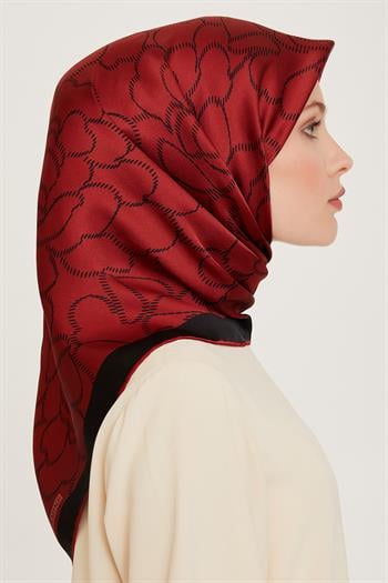 Armine İpek Eşarp 2025 Kış - 9222-36 Bordo Siyah Twill