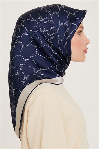 Armine İpek Eşarp 2025 Kış - 9222-83 Lacivert Beyaz Sura