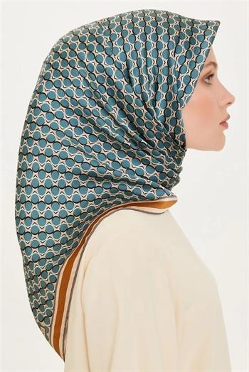 Armine İpek Eşarp 2025 Kış - 9226-35 Mavi Kahve Twill