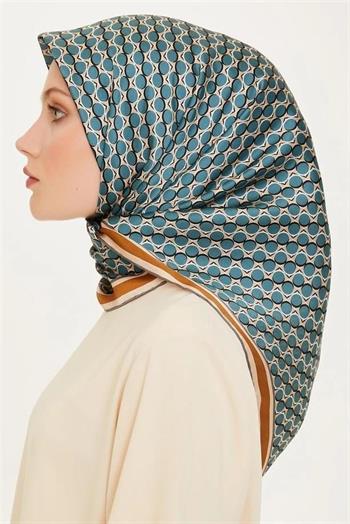 Armine İpek Eşarp 2025 Kış - 9226-35 Mavi Kahve Twill