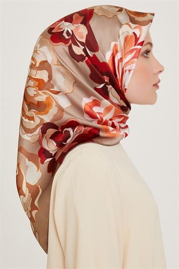 Armine İpek Eşarp 2025 Kış - 9234-01 Vizon Bordo Twill