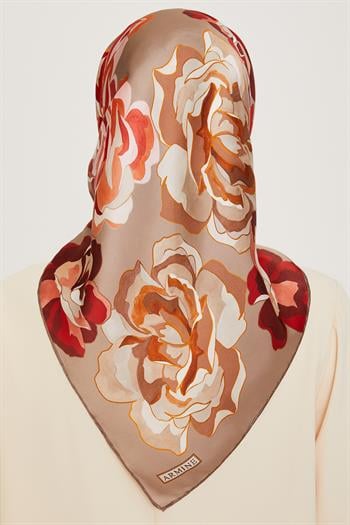 Armine İpek Eşarp 2025 Kış - 9234-01 Vizon Bordo Twill