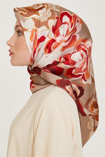 Armine İpek Eşarp 2025 Kış - 9234-01 Vizon Bordo Twill