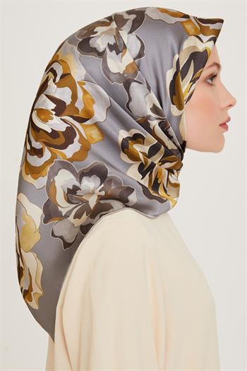 Armine İpek Eşarp 2025 Kış - 9234-32 Gri Sarı Twill