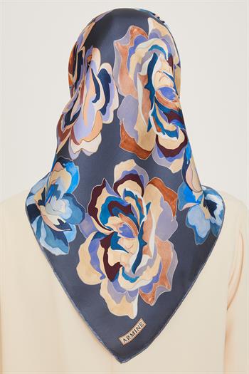 Armine İpek Eşarp 2025 Kış - 9234-34 Metalik Mavi Sura