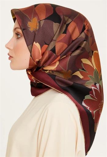Armine İpek Eşarp 2025 Kış - 9238-37 Bordo Siyah Twill