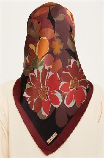 Armine İpek Eşarp 2025 Kış - 9238-37 Bordo Siyah Twill