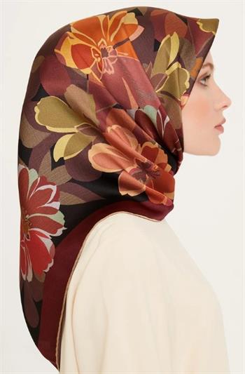 Armine İpek Eşarp 2025 Kış - 9238-37 Bordo Siyah Twill