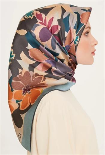 Armine İpek Eşarp 2025 Kış - 9238-81 Bej Mavi Twill