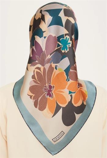 Armine İpek Eşarp 2025 Kış - 9238-81 Bej Mavi Twill