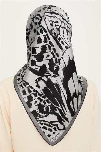 Armine İpek Eşarp 2025 Kış - 9256-39 Siyah Gri Twill