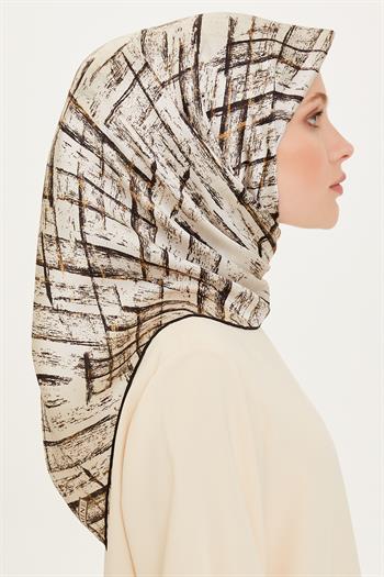 Armine İpek Eşarp 2025 Kış - 9258-01 Beyaz Gold Twill