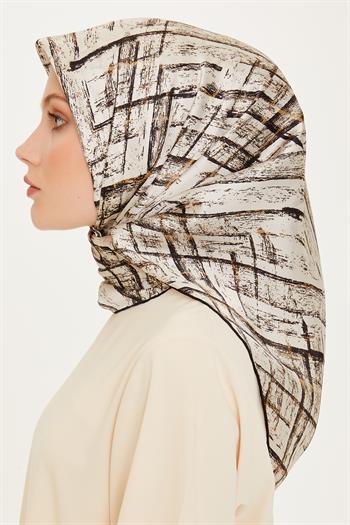 Armine İpek Eşarp 2025 Kış - 9258-01 Beyaz Gold Twill