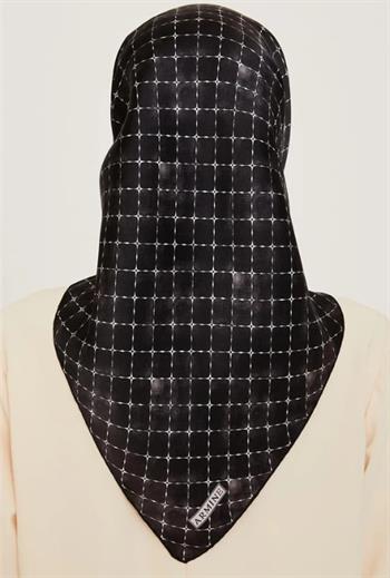 Armine İpek Eşarp 2025 Kış - 9259-03 Siyah Gümüş Twill