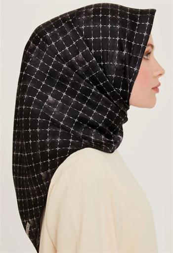 Armine İpek Eşarp 2025 Kış - 9259-03 Siyah Gümüş Twill