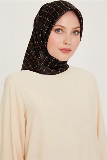 Armine İpek Eşarp 2025 Kış - 9259-09 Siyah Gold Twill