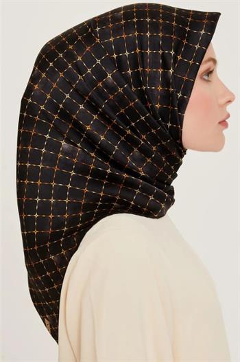 Armine İpek Eşarp 2025 Kış - 9259-09 Siyah Gold Twill
