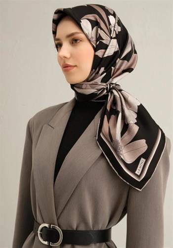 Armine İpek Eşarp 2025 Yaz - 9312-07 Siyah Kahve Twill