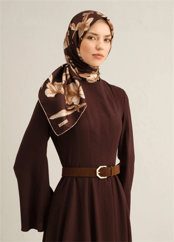 Armine İpek Eşarp 2025 Yaz - 9324-52 Kahve Twill