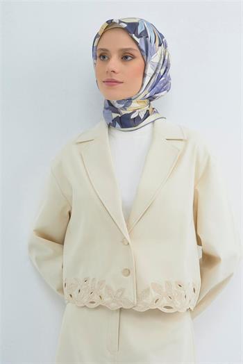 Armine İpek Eşarp 2026 Yaz - 9500-85 Krem Mavi Twill
