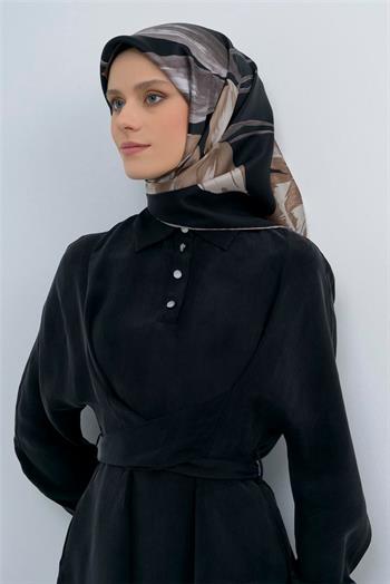 Armine İpek Eşarp 2026 Yaz - 9506-06 Siyah Vizon Taş Sura