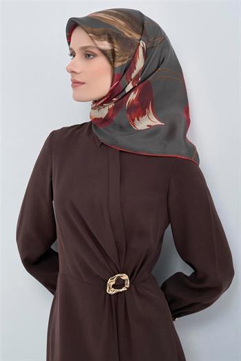 Armine İpek Eşarp 2026 Yaz - 9506-85 Füme Kırmızı Twill