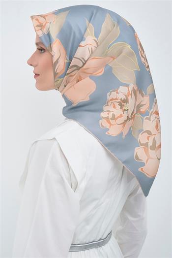 Armine İpek Eşarp 2026 Yaz - 9509-81 Mavi Somon Twill