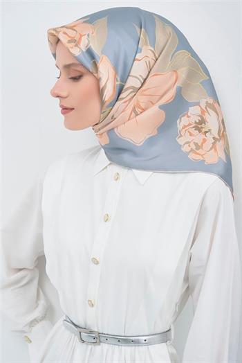 Armine İpek Eşarp 2026 Yaz - 9509-81 Mavi Somon Twill