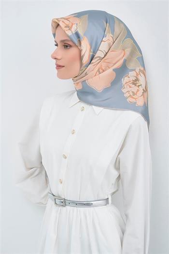 Armine İpek Eşarp 2026 Yaz - 9509-81 Mavi Somon Twill