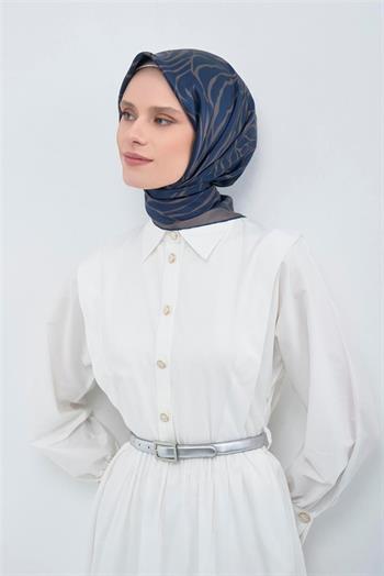Armine İpek Eşarp 2026 Yaz - 9511-12 Lacivert Füme Twill