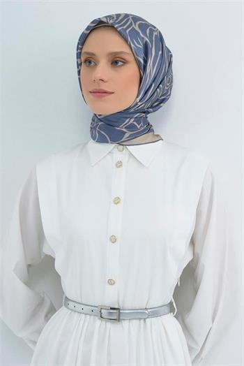 Armine İpek Eşarp 2026 Yaz - 9511-58 Mavi Krem Twill
