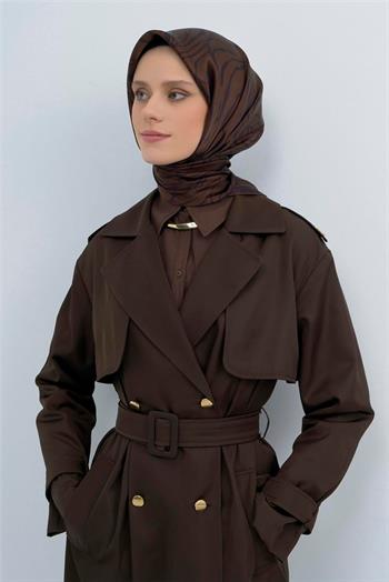 Armine İpek Eşarp 2026 Yaz - 9511-80 Koyu Kahve Siyah Twill