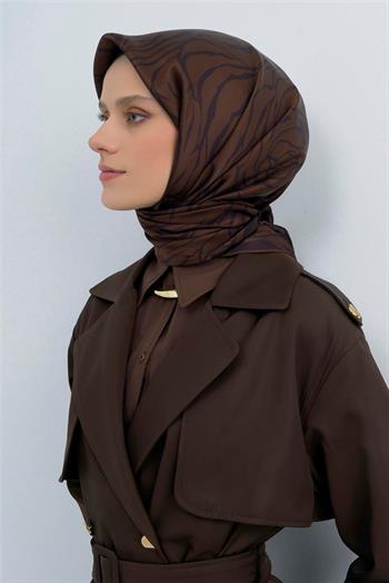 Armine İpek Eşarp 2026 Yaz - 9511-80 Koyu Kahve Siyah Twill