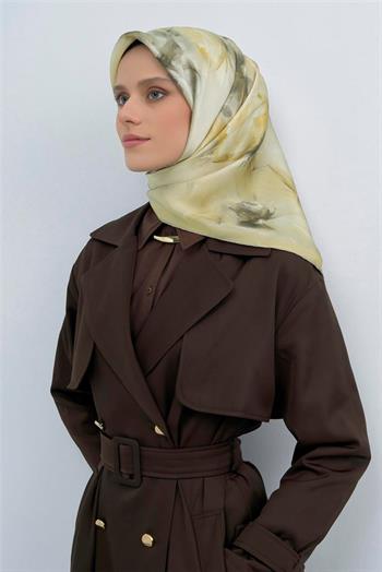Armine İpek Eşarp 2026 Yaz - 9515-35 Soft Sarı Taş Twill