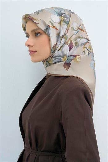 Armine İpek Eşarp 2026 Yaz - 9524-54 Bej Kahve Sura