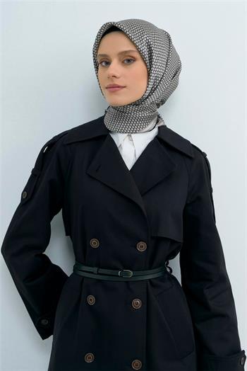 Armine İpek Eşarp 2026 Yaz - 9528-02 Ekru Siyah Twill