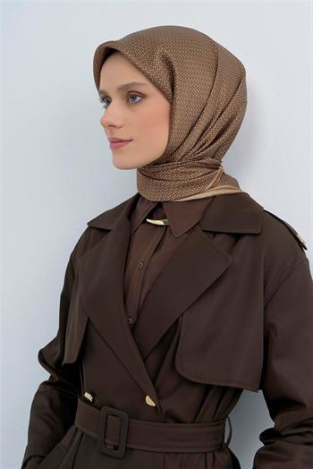 Armine İpek Eşarp 2026 Yaz - 9528-06 Kahverengi Twill